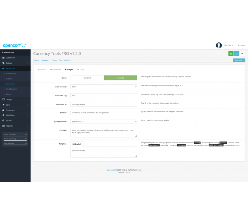 Модуль Валютные Инструменты PRO для OpenCart