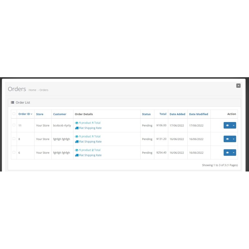 Tampilan cepat daftar pesanan untuk administrator