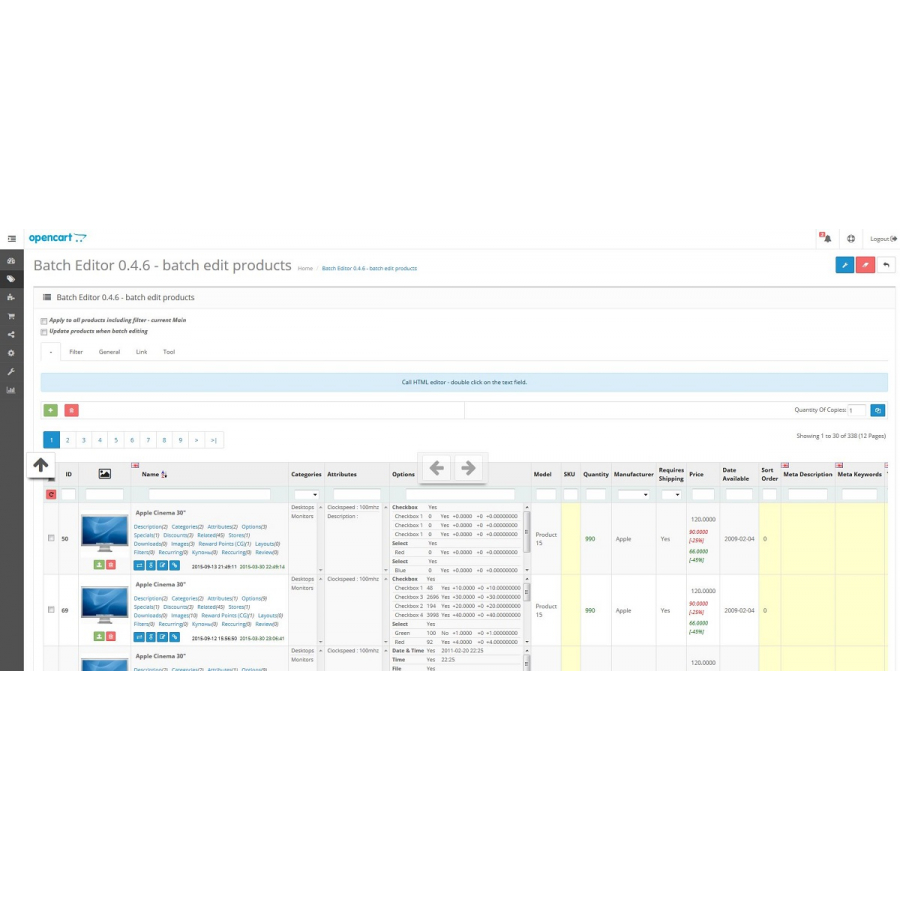 Модуль Batch Editor - пакетне редагування товарів для Opencart