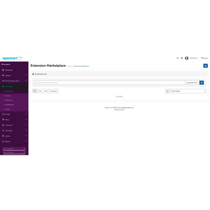 AlFa - Opencart үшін Opencart әкімшілік панелінің тақырыбы