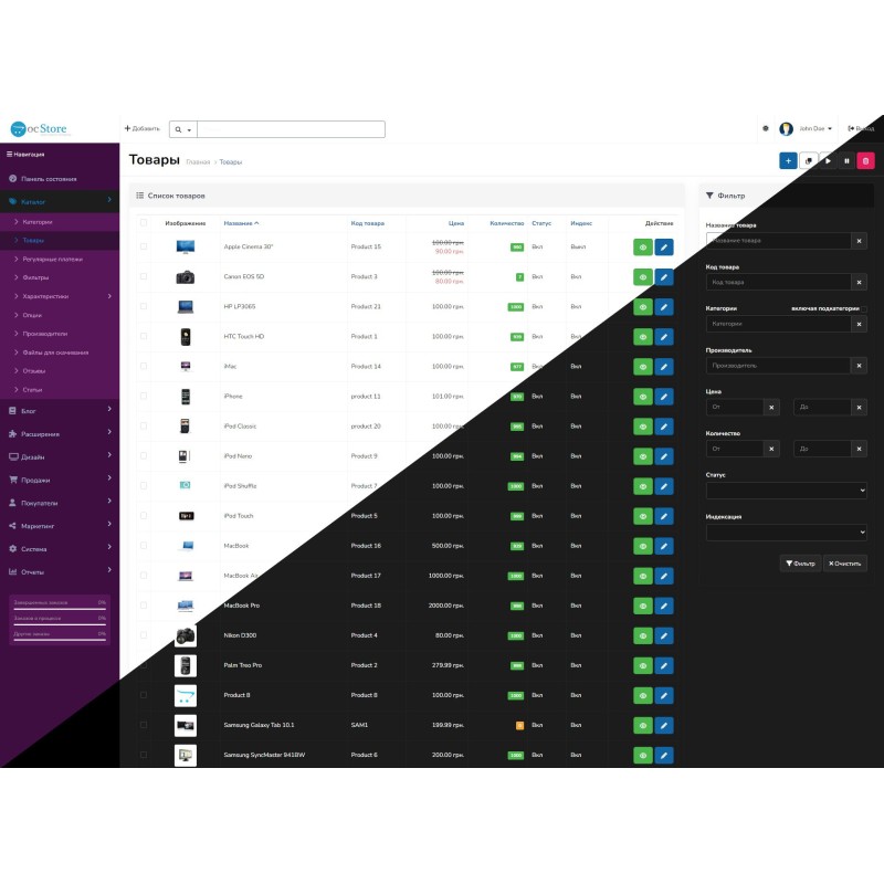AlFa - Opencart үшін Opencart әкімшілік панелінің тақырыбы