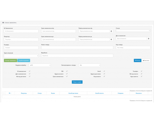 Розширений фільтр та експорт замовлень в CSV