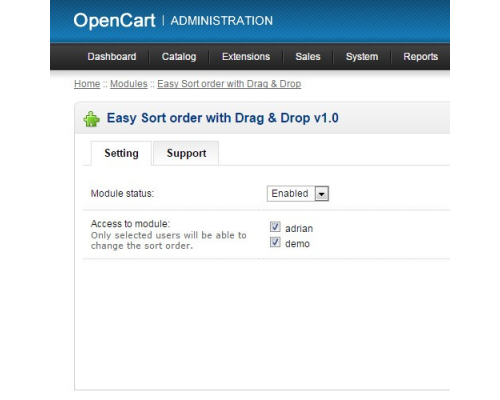 Module Easy Sort Order with Drag & Drop for Opencart