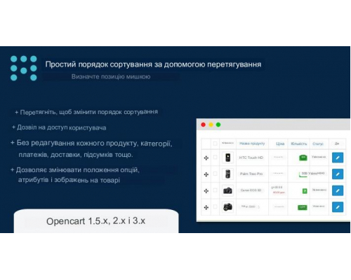 Модуль Сортування перетягуванням Easy Sort Order with Drag & Drop для Opencart