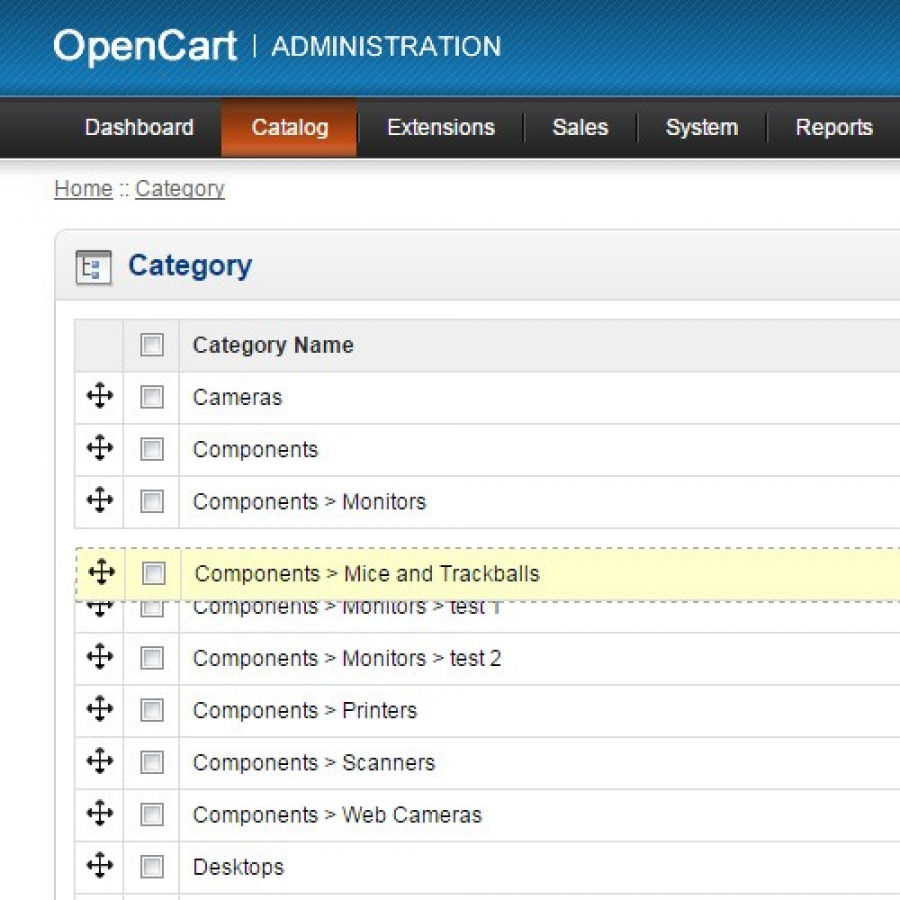 Module Easy Sort Order with Drag & Drop for Opencart