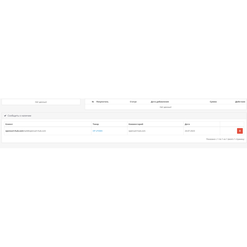 Модуль Повідомити про наявність для Opencart