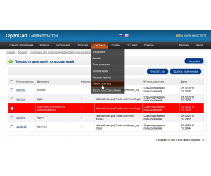 Модуль Логування дій користувачів адмінки для OpenCart