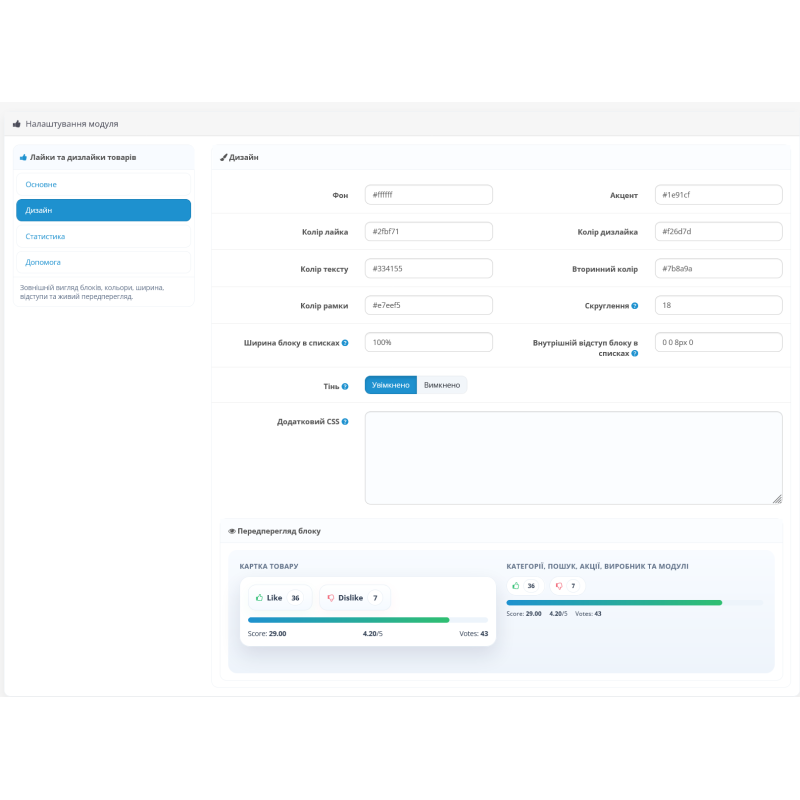 Модуль лайків та дизлайків товарів для OpenCart