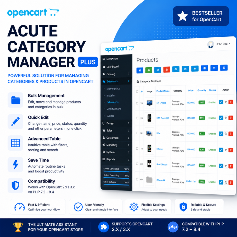 Управління категоріями + Менеджер товарів для OpenCart