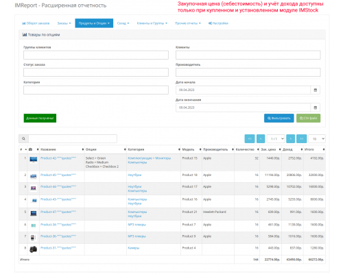 IMReport module (OC 3) - Advanced reporting of sales and orders for OpenCart