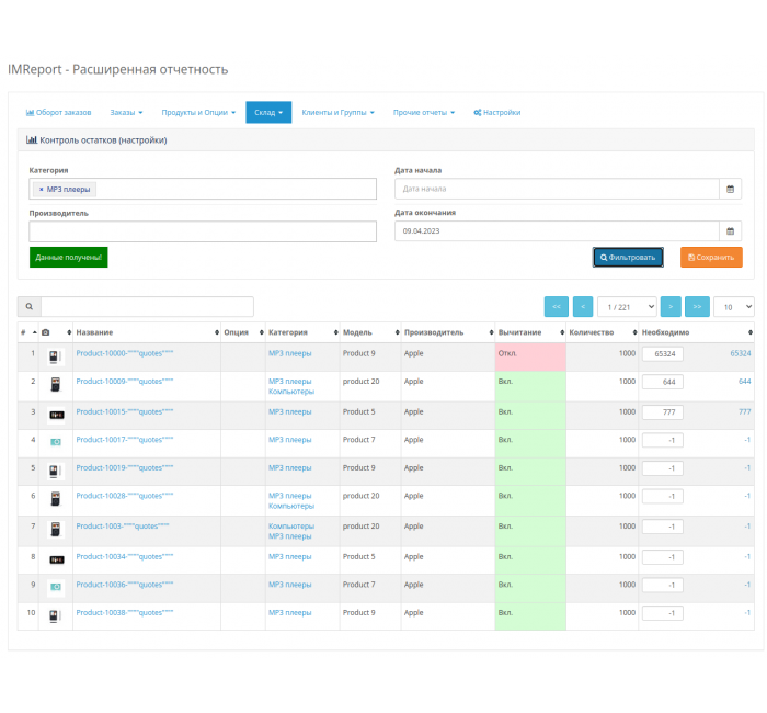 IMReport (OC 3) - Розширена звітність продажів та замовлень Модуль IMReport (OC 3) - Розширена звітність продажів та замовлень для OpenCart