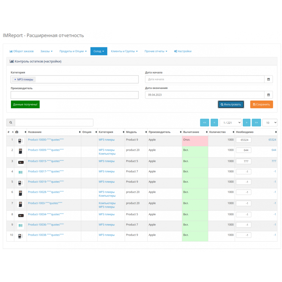 Модуль IMReport (OC 3) - Розширена звітність продажів та замовлень для OpenCart