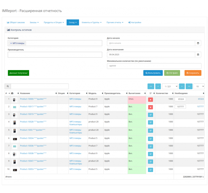 IMReport (OC 3) - Розширена звітність продажів та замовлень Модуль IMReport (OC 3) - Розширена звітність продажів та замовлень для OpenCart