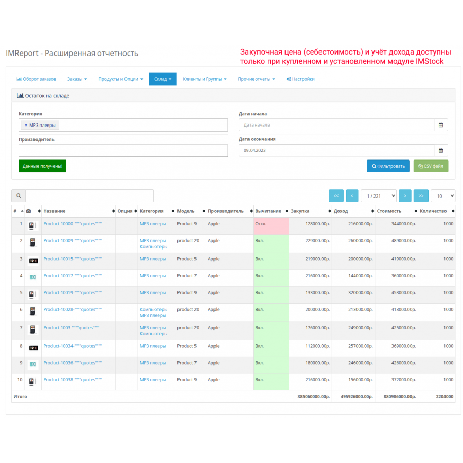 Модуль IMReport (OC 3) - Розширена звітність продажів та замовлень для OpenCart