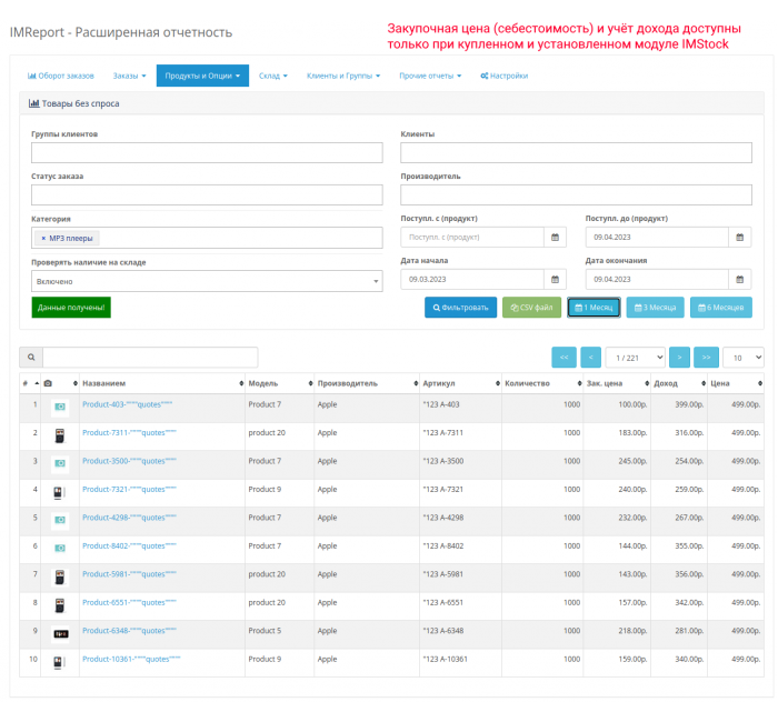 IMReport (OC 3) - Розширена звітність продажів та замовлень Модуль IMReport (OC 3) - Розширена звітність продажів та замовлень для OpenCart