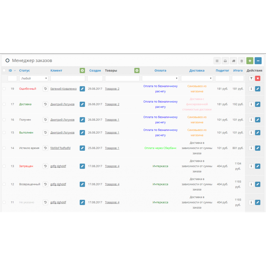 Модуль Менеджер замовлень для Opencart
