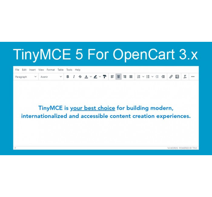 Модуль TinyMCE 5 Розширений редактор для Opencart 3.х Модуль TinyMCE 5 Розширений редактор для Opencart 3.х