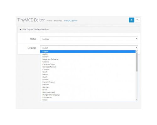 Module TinyMCE 5 Advanced editor for Opencart 3.x