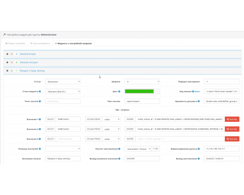 "Home Widgets" (MultiWidget) module for Opencart Control Panel