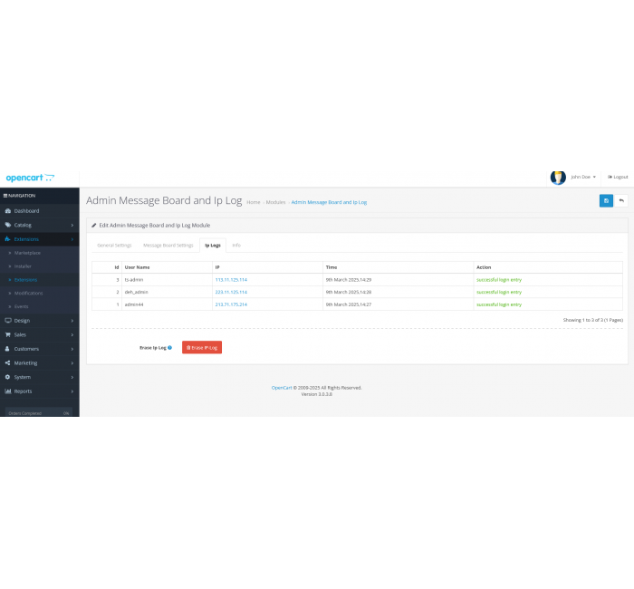 Admin Message Board and IP Log Внутренний чат для администратора и менеджеров для OpenCart — Обмен сообщениями в админ панели Чат для администратора и менеджеров в OpenCart