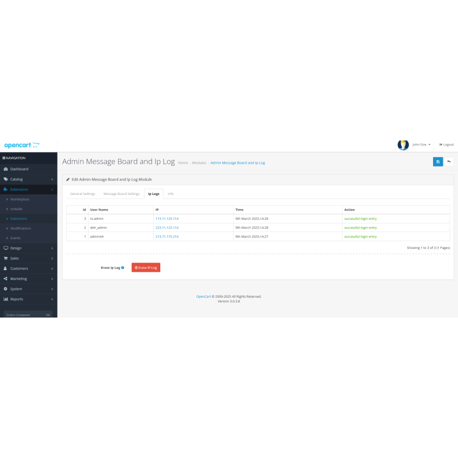 Chat for admin and managers in OpenCart