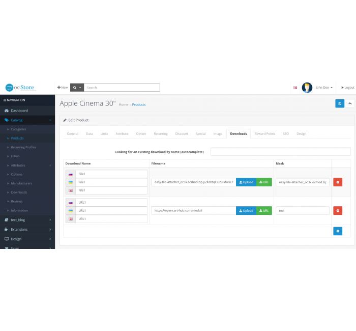 Легке прикріплення файлів у товарі OpenCart