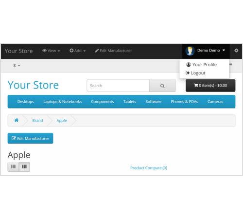 Admin Front-End Toolbar Control Panel for Opencart Admin Front-End Toolbar Control Panel