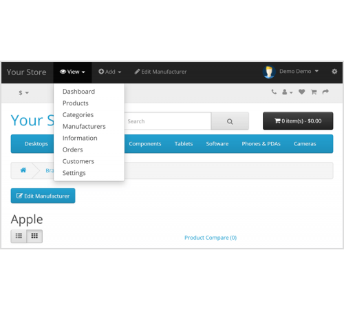 Admin Front-End Toolbar Control Panel for Opencart Admin Front-End Toolbar Control Panel