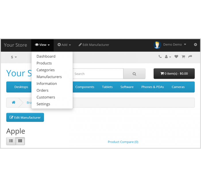 Панель управления Admin Front-End Toolbar для Opencart Панель управления Admin Front-End Toolbar