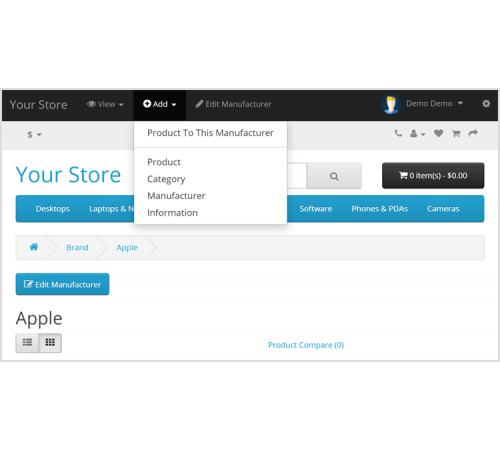 Admin Front-End Toolbar Control Panel for Opencart Admin Front-End Toolbar Control Panel