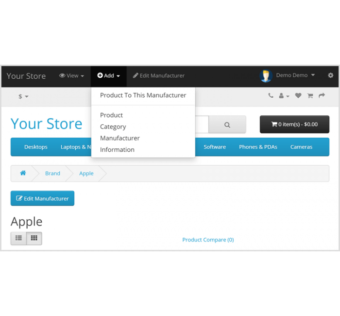 Панель управления Admin Front-End Toolbar для Opencart Панель управления Admin Front-End Toolbar