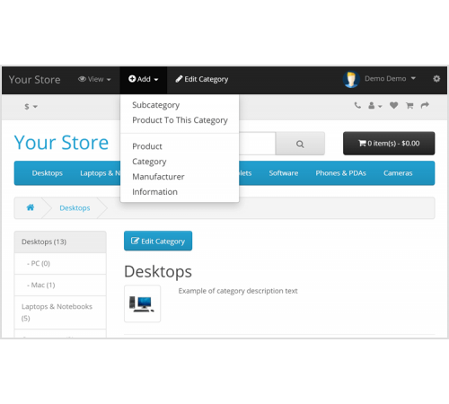 Admin Front-End Toolbar Control Panel for Opencart Admin Front-End Toolbar Control Panel