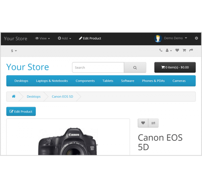 Панель управления Admin Front-End Toolbar для Opencart Панель управления Admin Front-End Toolbar