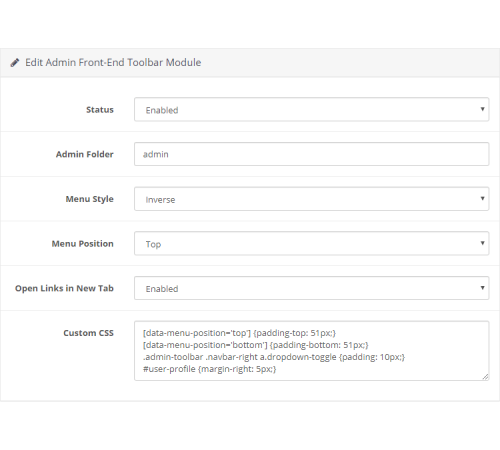 Admin Front-End Toolbar Control Panel for Opencart Admin Front-End Toolbar Control Panel