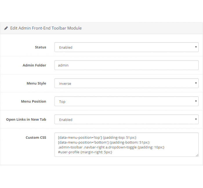Панель управления Admin Front-End Toolbar для Opencart Панель управления Admin Front-End Toolbar