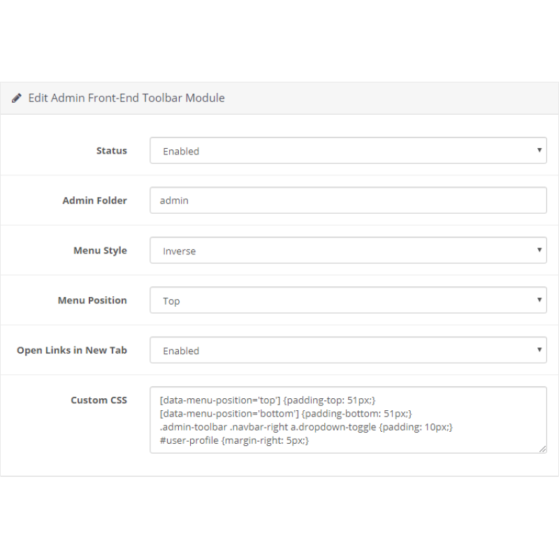 Панель керування Admin Front-End Toolbar