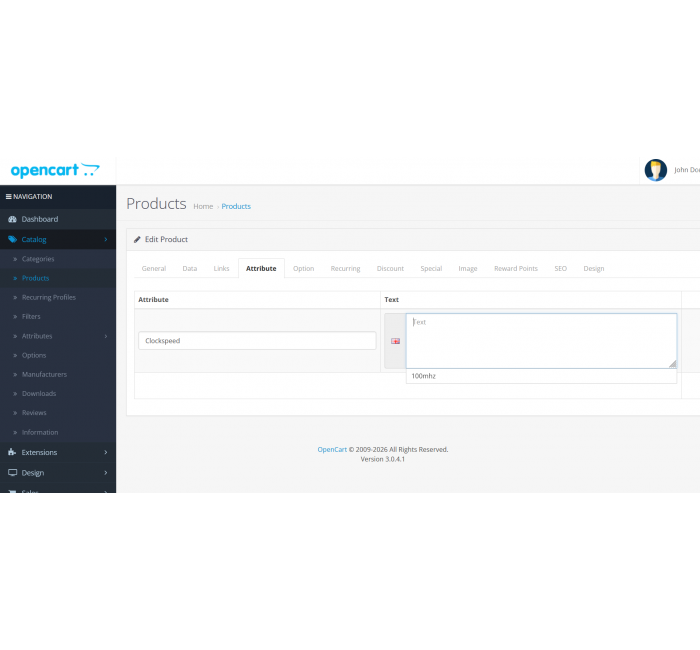 Автозаповнення атрибутів для характеристик товару в адміністративній панелі OpenCart