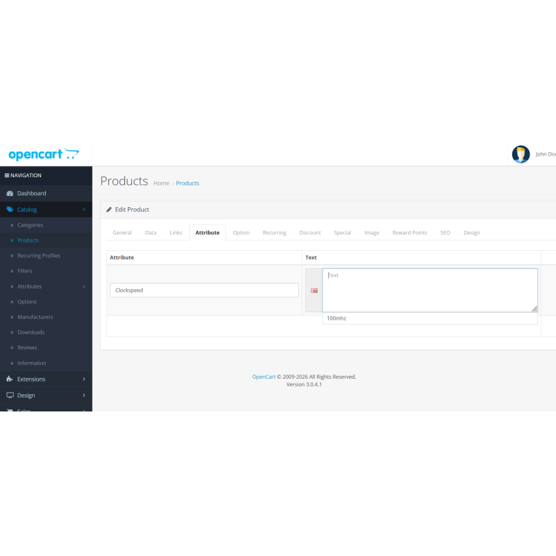 Автозаповнення атрибутів для характеристик товару в адміністративній панелі OpenCart