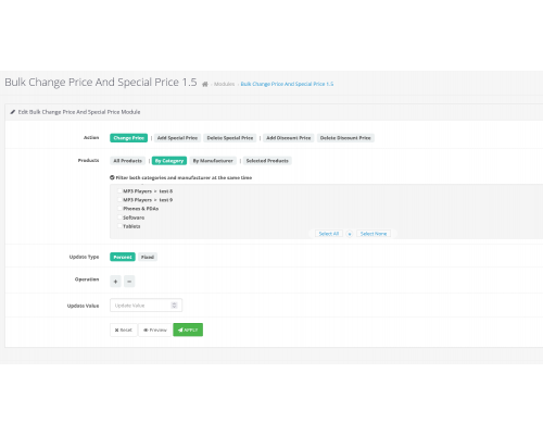 Bulk Price Change and Special Price Module for OpenCart