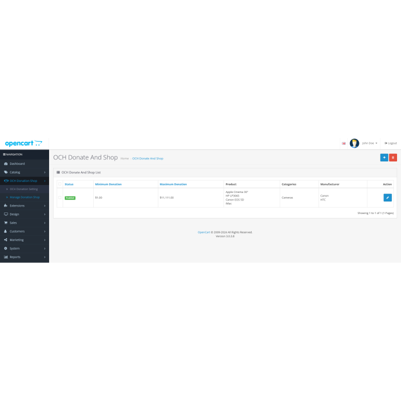 Модуль Управління пожертвами (Donation Management) для Opencart