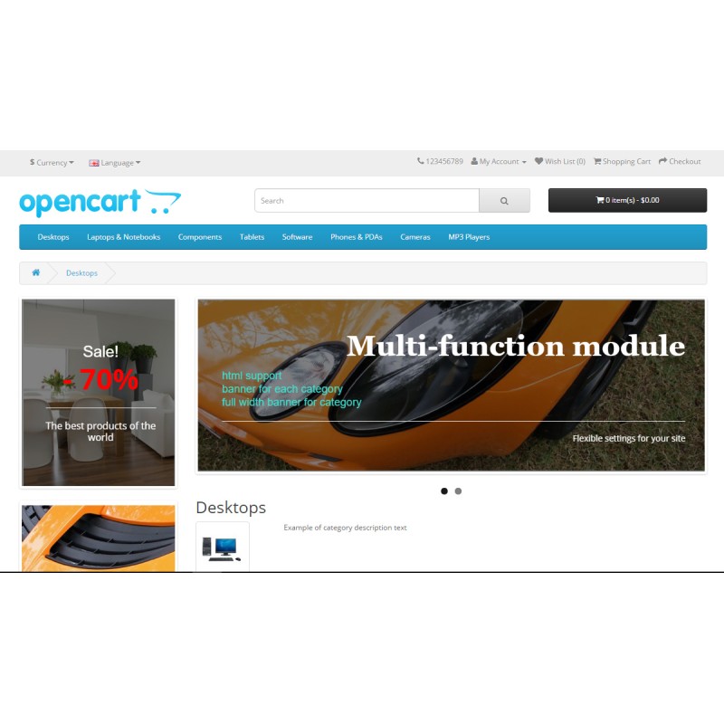 Banner PRO – әртүрлі санаттардағы баннерлер + OpenCart 2-3 үшін слайд-шоу