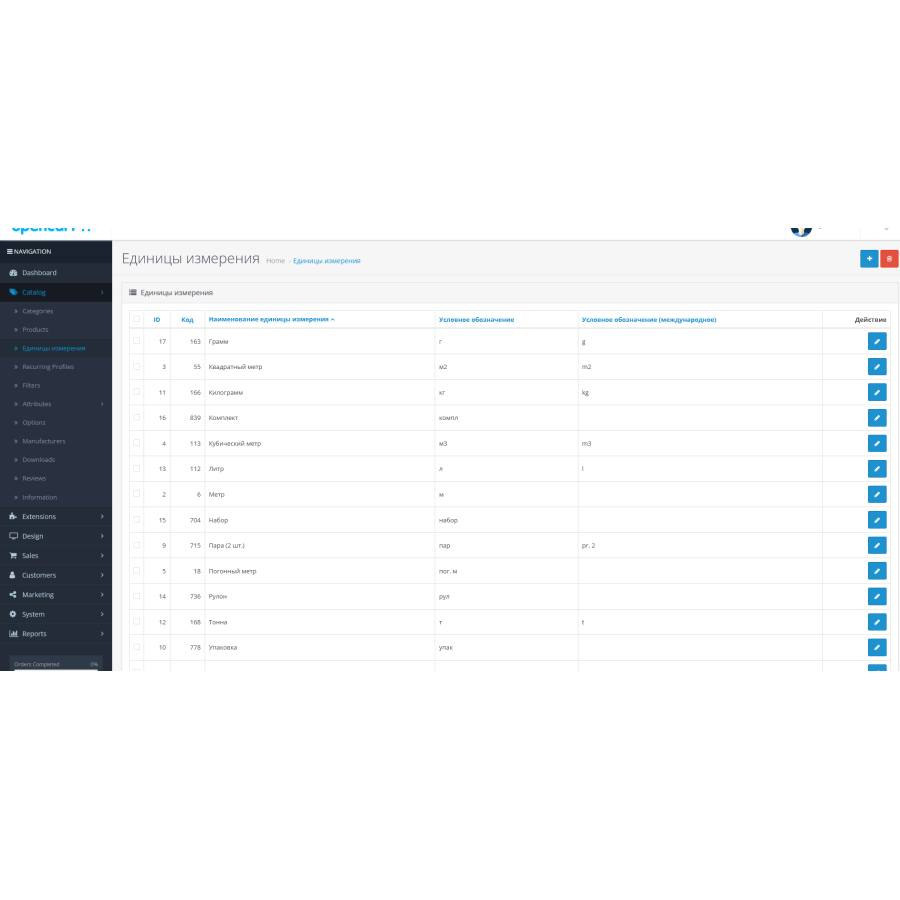 Одиниці вимірювання та кількість в упаковці для Opencart