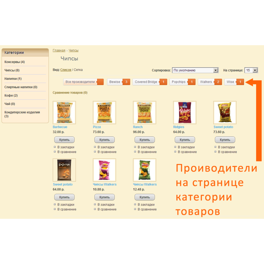 Виробники на сторінці категорії товарів