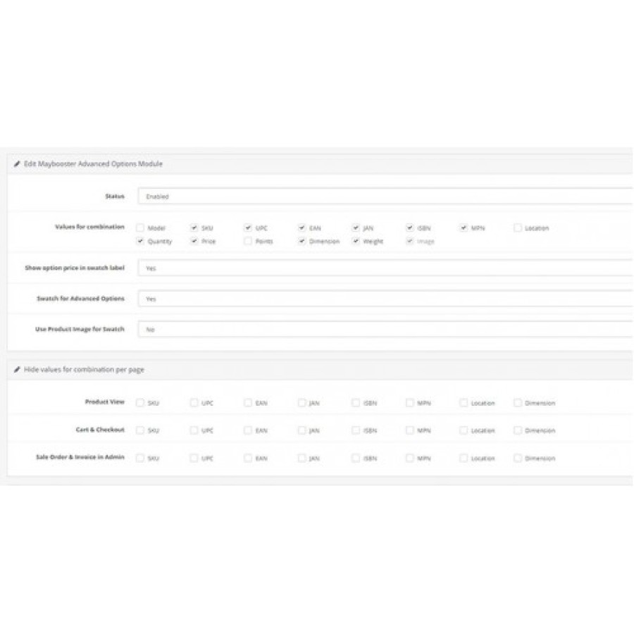 Module Advanced Options Product options