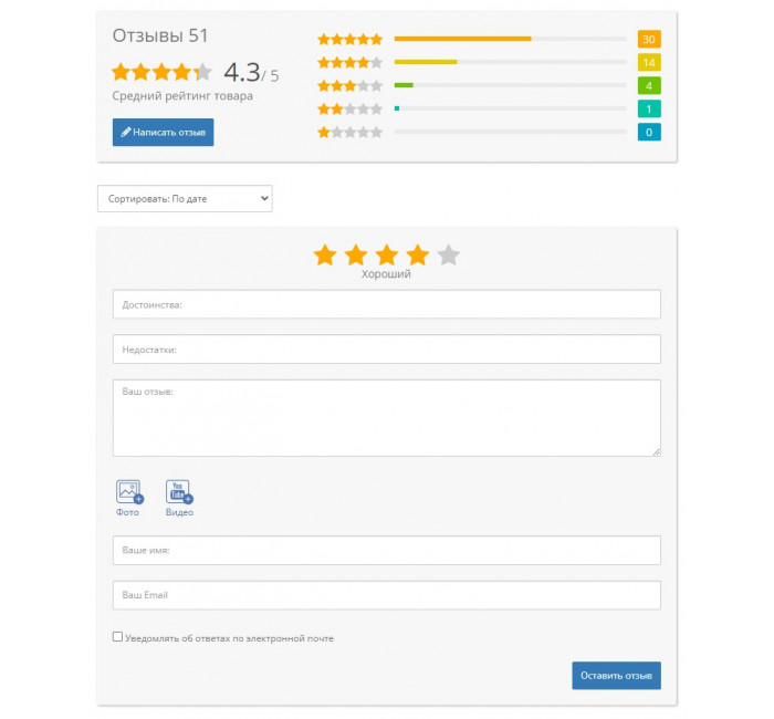 Модуль Відгуки з фото та відео Opencart Ex-reviews v 4 Модуль Відгуки з фото та відео Opencart Ex-reviews v 4 для OpenCart