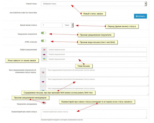 Automatic change of order status and notification