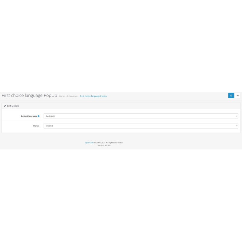 Janela pop-up de seleção inicial de idioma