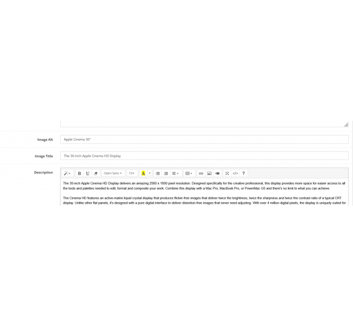 Υπηρεσία τροποποίησης OpenCart, λειτουργίες Alt και Title για εικόνες Το Alt και ο τίτλος σας για τις κύριες εικόνες προϊόντων