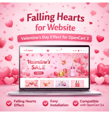Сердечка на сайт до дня Святого Валентина Модуль для опенкарт 3