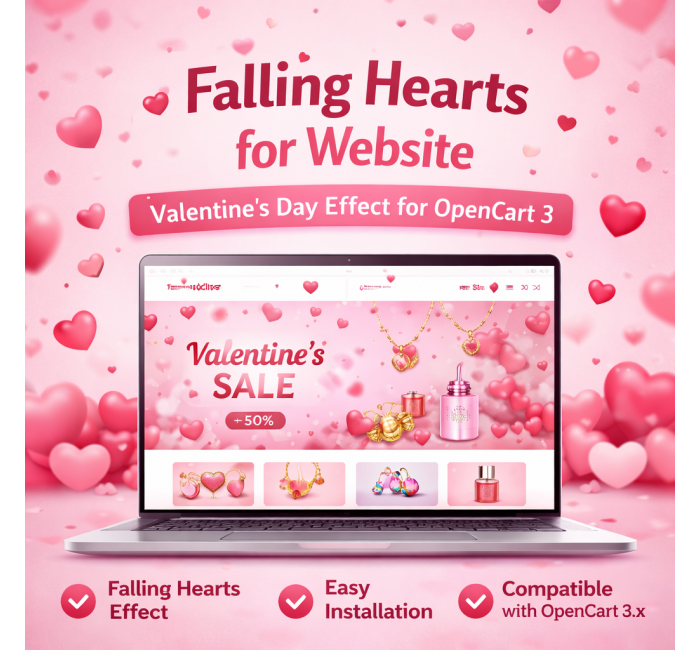 Serca na stronę internetową z okazji Walentynek Moduł dla OpenCart 3